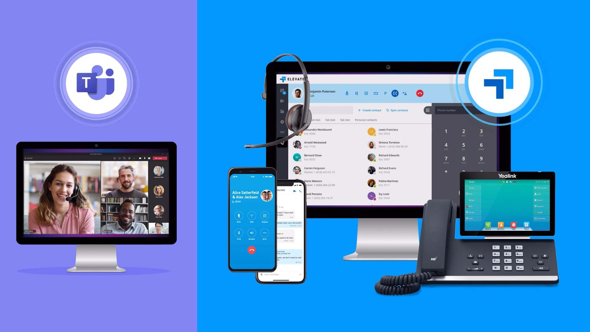 Microsoft Teams integration on multiple devices for a seamless business phone system and unified communications.
